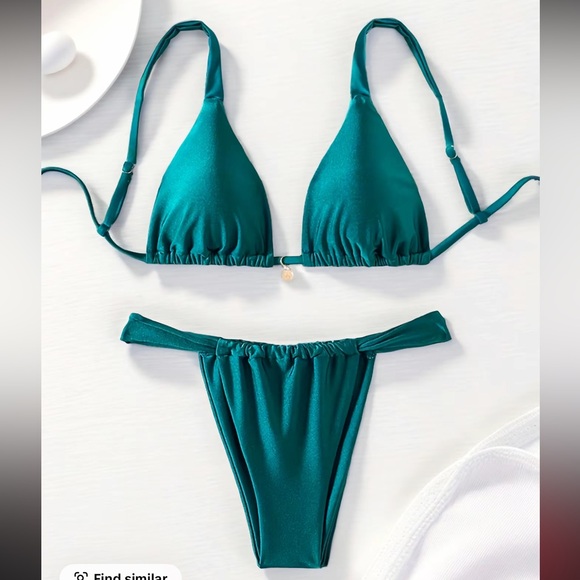 Teal Triangle Ruched Bikini Set Size Small - Picture 7 of 10